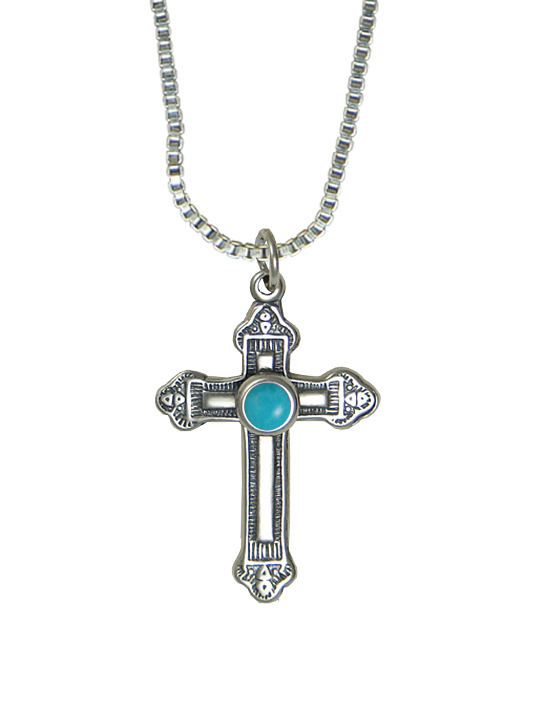 Sterling Silver Small Medieval Cross Pendant With Turquoise